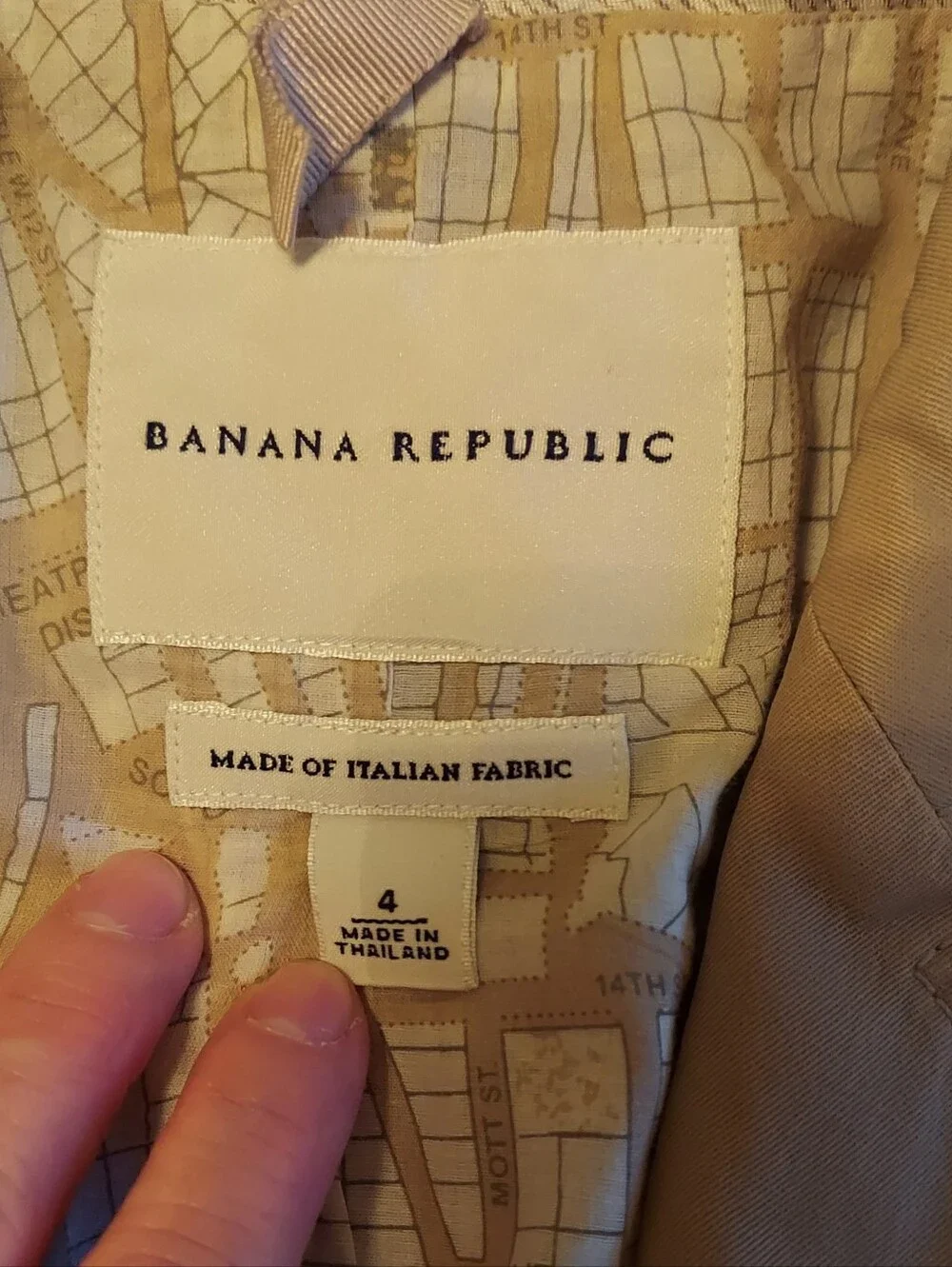 Late Aughts Italian Fabric Banana Republic Khaki Rumpled Jacket w/NYC Map Lining